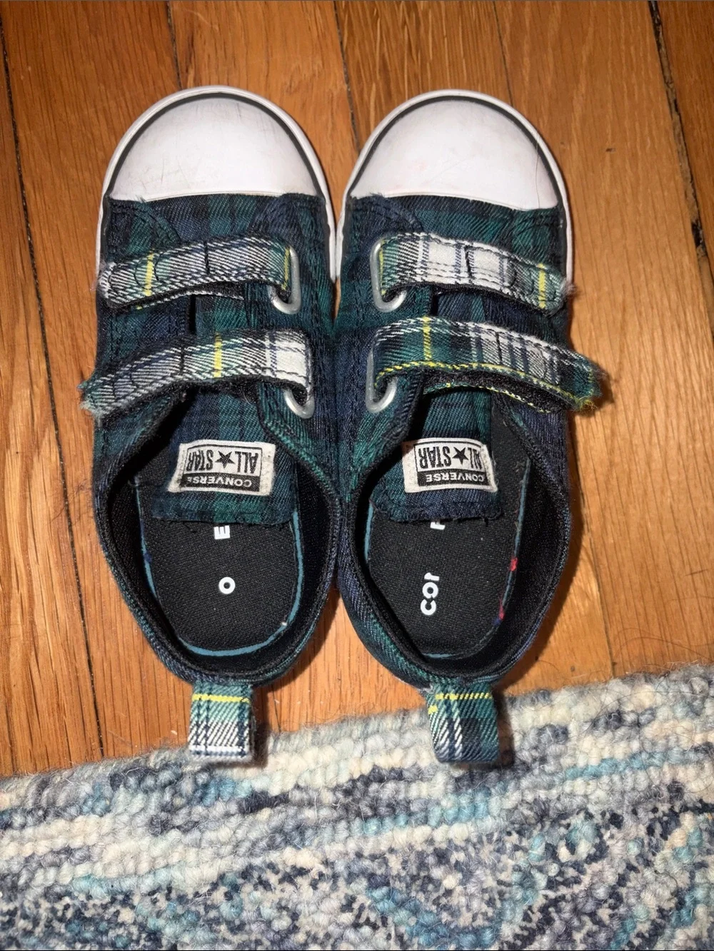 Converse Kids Green and Black Plaid Velcro Low-Top Sneakers